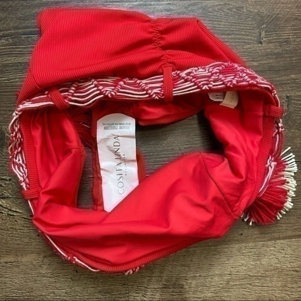 NWT Cosita Linda Red Bikini Bottoms Tassel Tie High Cut Small